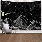 Lofaris Sketch Black And White Galaxy Mountain Wall Tapestry
